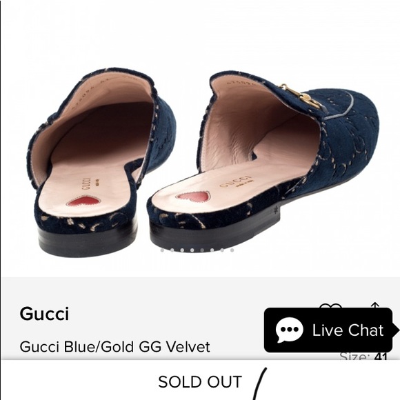 Gucci Princeton Mules Navy Velvet w Gold Horse Bit Buckle & Gucci Gold Logos 7.5 - Picture 8 of 16